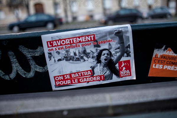 Paris, France. 1st Feb, 2014. Demonstration for the right to abortion in Spain in Paris, on February 1, 2014. The march went until the front of the Spanish ambassy where people had left their hangers. Credit:  Michael Bunel/NurPhoto/ZUMAPRESS.com/Alamy Live News
