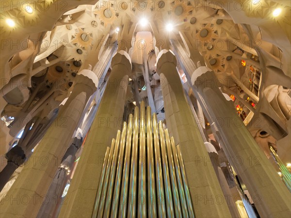 Interior of Antonio Gaudi's cathedral "Sagrada Familia" in Barcelona, Spain.