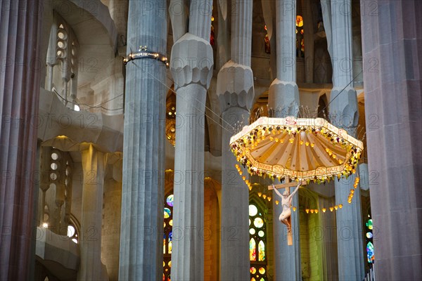 23 April 2014 Statue of Christ above altar in Sagrada Familia, Barcelona, Catalonia, Spain