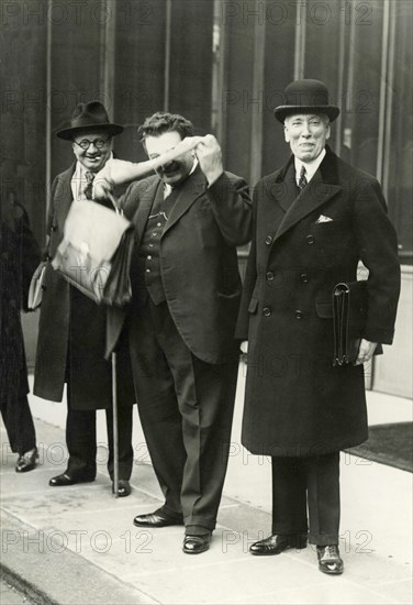 Council of Ministers of the Elysee: French politicians Edouard Herriot (center), René Renoult, and de Monzie, Paris, France