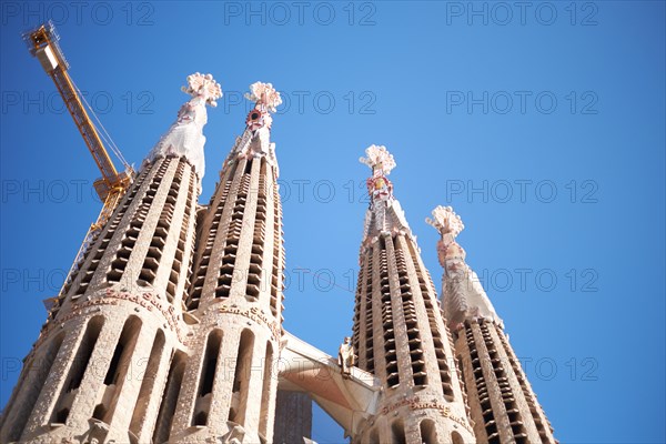 Towers or spires of the Sagrada Família Gaudi church in Barcelona Spain