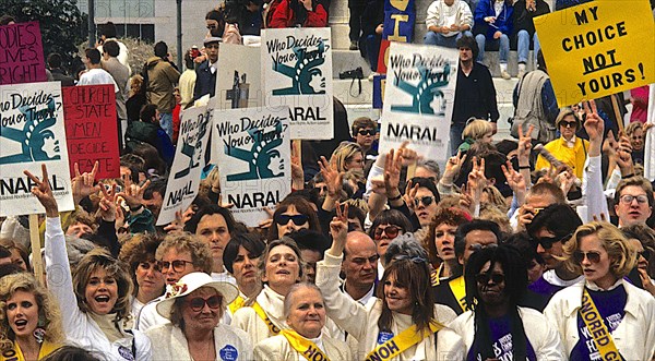 Washington, DC., USA, April, 1989
In one of the biggest political rallies in U.S. history, more than 300,000 Pro Choice demonstrators marched on the Capitol on Sunday to tell the government and the Supreme Court that women have a right to an abortion.
They were joined by politicians and Hollywood celebrities for almost seven hours of rallying, sponsored by the National Organization for Women. The march was timed to precede a Supreme Court hearing that pro-choice and anti-abortion forces agree could significantly alter the 1973 Roe vs. Wade decision legalizing abortion.
Credit: Mark Reinstein