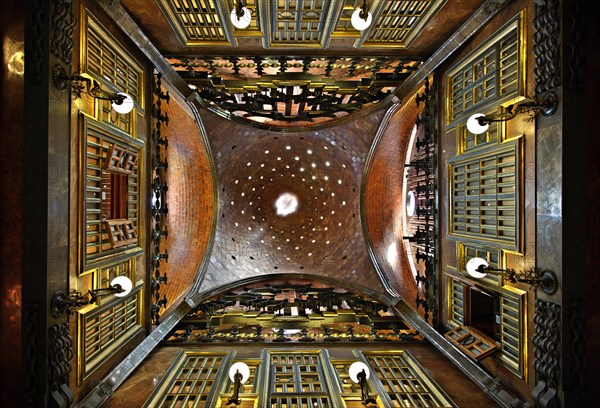 Dome on the ceiling of Palau Guell (architect Antoni Gaudi), Raval, Barcelona, Catalonia, Spain.