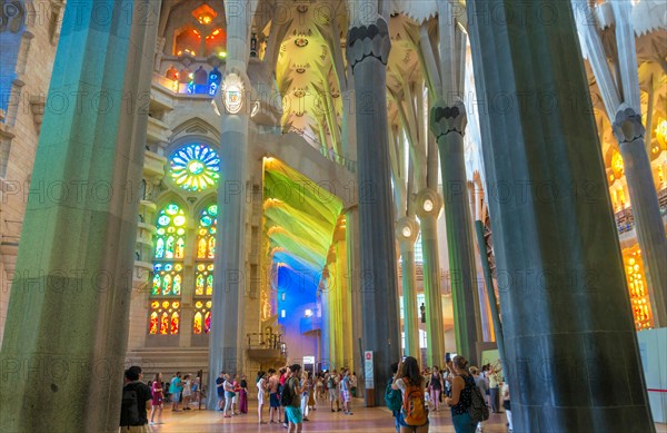 Barcelona Catalunya spain Barcelona La Sagrada Familia cathedral basilica interior with stained glass windows by Antoni Gaudi Barcelona Catalonia