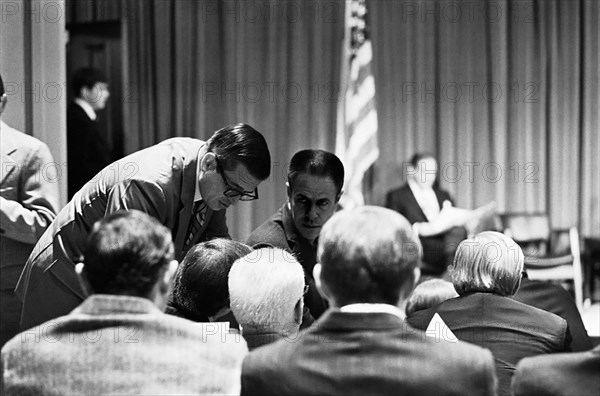 White House Counsel Charles W. Colson with Presidential Chief of Staff H.R. Haldeman on November 15, 1972, during the Watergate investigation period and shortly after the re-election of President Richard M. Nixon. (USA)
