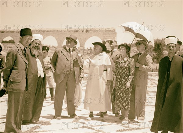 Monsieur & Madame Edouar [i.e., Edouard] Herriot visit to Jerusalem, May 11, 1938. Party visiting Temple Area, showing entrance