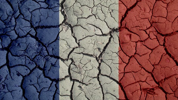 Political Crisis Or Environmental Concept: Mud Cracks With France Flag