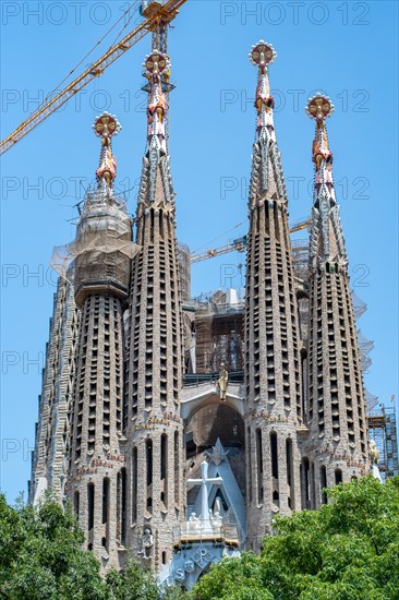Long Range View - Front Pillars of Temple Expiatori de la Sagrada Família, Barcelona, Spain