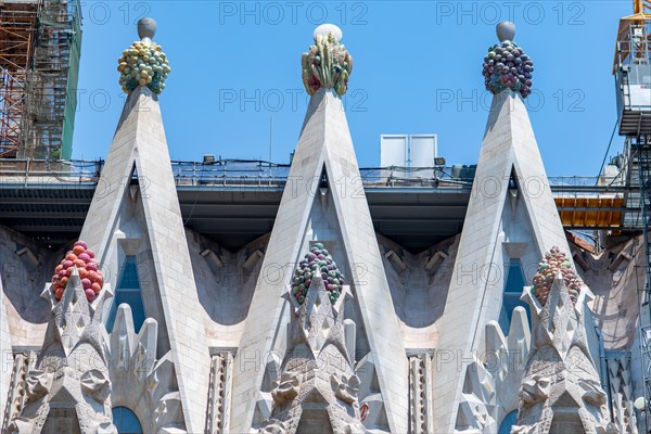 Triangular Pillars and Skyline, Temple Expiatori de la Sagrada Família, Barcelona, Spain