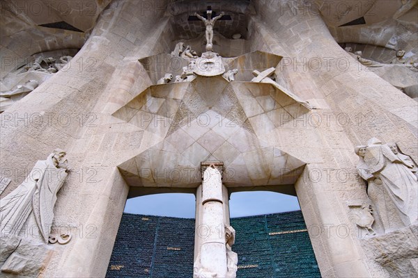 The sculptures on the Passion facade of Sagrada Familia in Barcelona, Spain