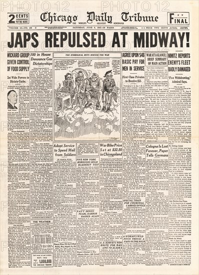 1942 front page Chicago Daily Tribune Battle for Midway