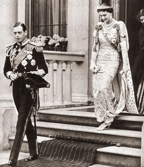 The Duke and Duchess of Kent.  Prince George, Duke of Kent, 1902 –  1942.  Princess Marina of Greece and Denmark, 1906 - 1968, later the Duchess of Kent, princess of the Greek royal house.  From The Coronation Souvenir Book, published 1937.