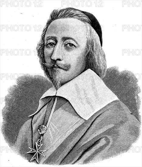 Armand-Jean du Plessis, 1er Duc de Richelieu, September 9, 1585 - December 4, 1642, Cardinal Richelieu for short, was a French aristocrat, church leader and statesman  /  Armand-Jean du Plessis, 1er Duc de Richelieu, 9. September 1585 - 4. Dezember 1642, kurz Kardinal Richelieu, war ein französischer Aristokrat, Kirchenfürst und Staatsmann, Historisch, historical, digital improved reproduction of an original from the 19th century / digitale Reproduktion einer Originalvorlage aus dem 19. Jahrhundert,