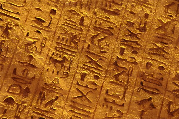 Hieroglyphs inside the Great Temple of Ramesses II, Abu Simbel, Egypt
