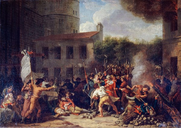 The Storming of the Bastille, July 14th 1789, the arrest of the Marquis de Launay, oil on canvas painting by Charles Thévenin, 1793