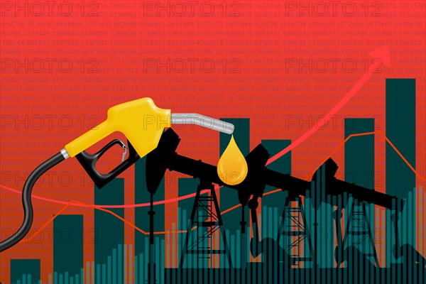 gasoline and crude oil prices hike background with up down graphs.