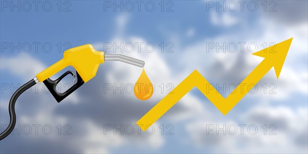 petrol price hike background with hike icon on blur clouds. concept for daily increasing gasoline price,rate and demand.