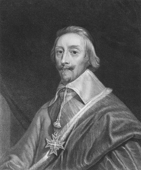 Cardinal Richelieu (1585-1642) on engraving from the 1800s. French clergyman, noble, and statesman.