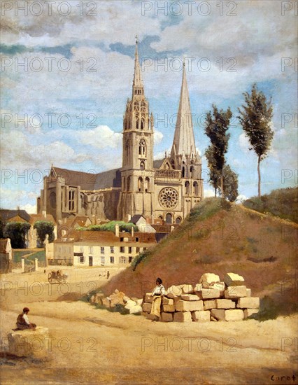 La Cathedrale de Chartres - The Cathedral of Chartres 1830 Jean Baptiste Camille Corot 1796-1875 France French