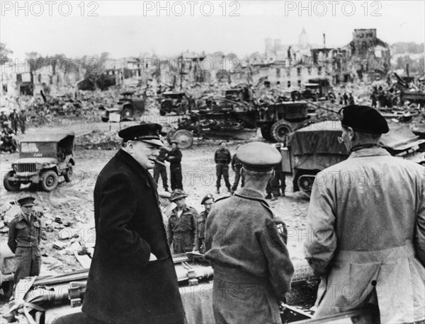 Sir Winston Churchill on a surprise visit to a base camp