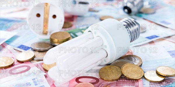 Light Bulbs on european banknotes (close-up shot)