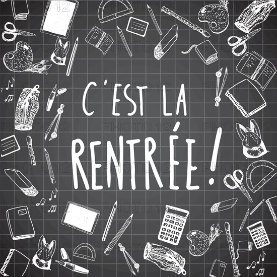 French Back to school doodles vector background