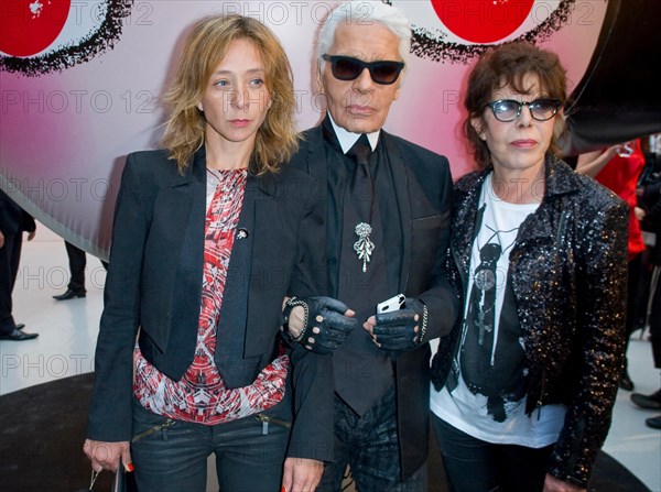 Sylvie Testut, Karl Lagerfeld and Dani attends at the Sho Uemura event at Espace Commines in Paris. German fashion designer and creative director for the french fashion brand Chanel Karl Lagerfeld died on 19 February 2019  in Paris aged 85.