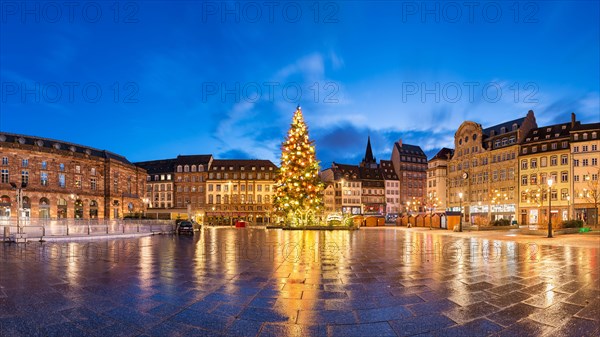 Christmas market in Strasbourg, France at night