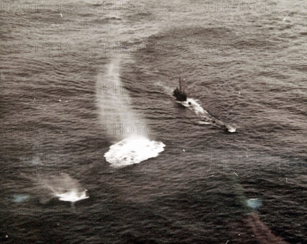 Operation Torch, November 1942. Aerial attack on a French submarine off the coast of French Morocco.