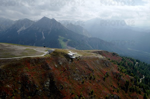 Aerial view of the Corones Messner Mountain Museum in Kronplatz, Dolomites, Italy.