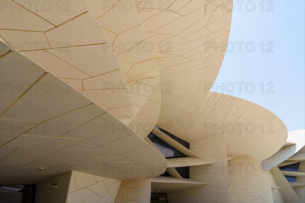 Detail of the interlocking discs of the desert rose inspired architectural landmark of the National Museum of Qatar, Doha, Qatar