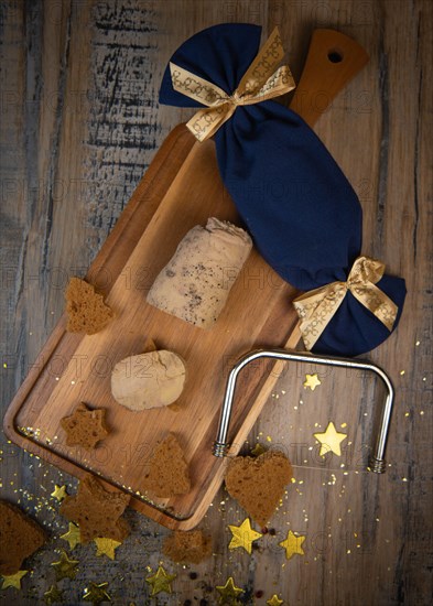 Festive canape, gingerbread toast and foie gras, french traditional festive gastronomy