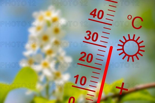 heat in summer with high temperature at thermometer