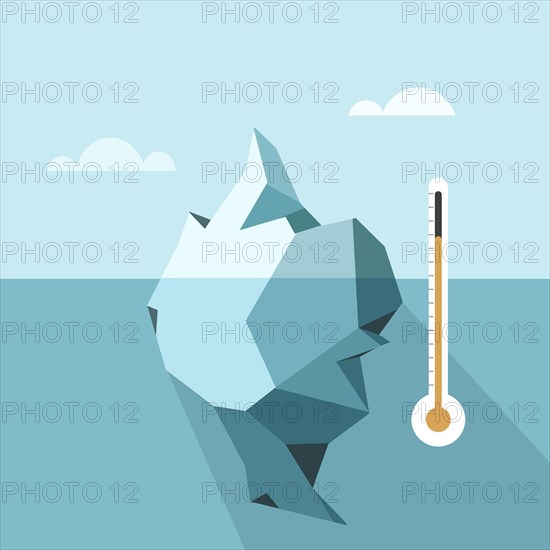 Conceptual illustration of melting of  Iceberg in the ocean as a result of global warming