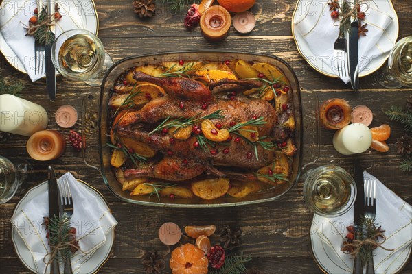 Christmas Family Dinner Table Concept, Flat-lay