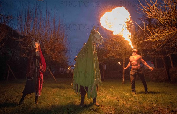 People in the village of Parkmill in Gower, Swansea, take part in the ancient Welsh tradition of celebrating the New Year in early January, using a Mari Lwyd, which is a horse's skull mounted on a pole. The custom is believed to have started in 1800 with groups of people following the Mari Lwyd from house to house across villages in South Wales. In recent years the event has gained in popularity with many events being held across Wales to help revive the tradition.