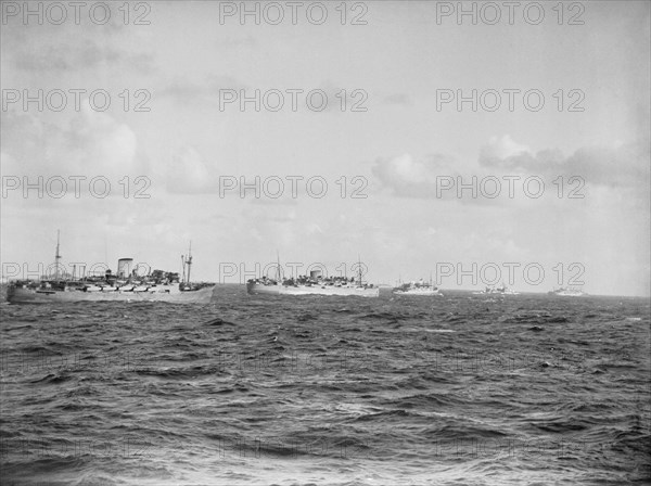 The Royal Navy during the Second World War- Operation Torch, North Africa, November 1942 Part of the convoy stretching towards the horizon, as seen from MS MARNIX VAN SINT ALDEGONDE.