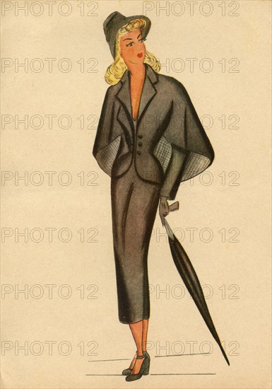 Woman fashion illustration drawing: Sketch of clothes and accessories, Italy 1940s