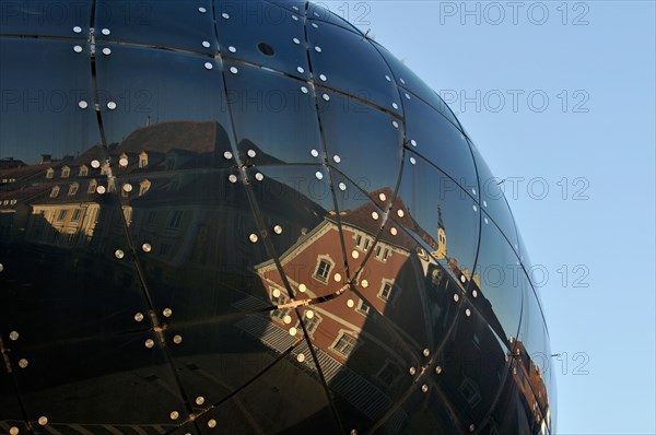 Reflection in Outer Skin of Modern Kunsthaus Museum of Contemporary Art by Peter Cook and Colin Fournier in Graz Styria Austria