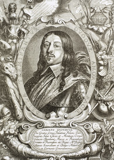 Charles X Gustav (1622 -1660). King of Sweden from 1654 until his death. Engraving.