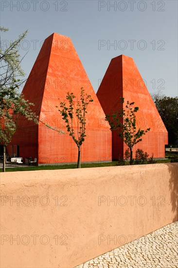 The twin towers of the Casa das Historias Paula Rego (Paula Rego House of Stories) in Cascais, Portugal.