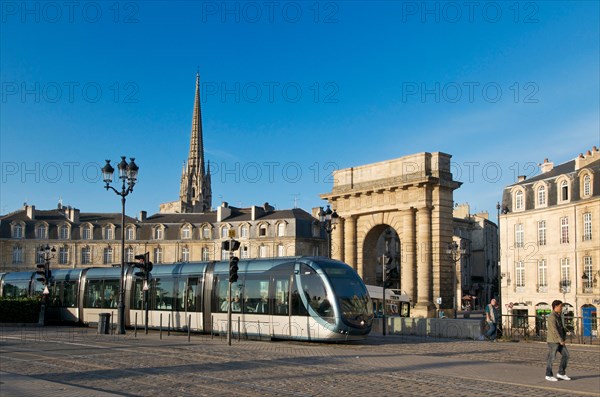 Public transport tram system in Bordeaux city centre, France, Europe