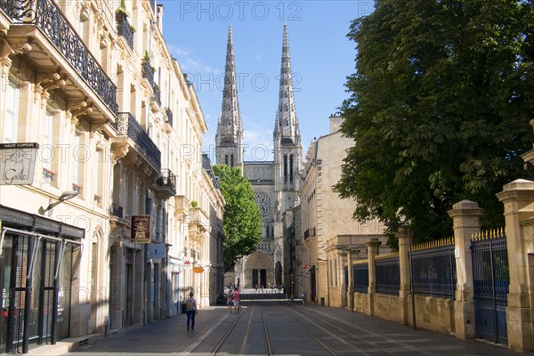 View toward Cathedral Saint Andre, Bordeaux, in the Aquitaine Region of France.