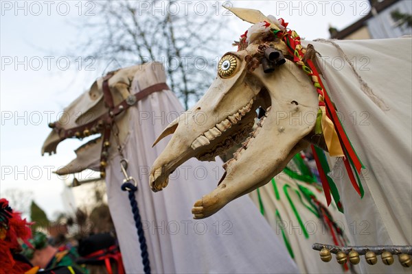 'Mari Lwyd' or Grey Mare celebrations at Chepstow, Wales, UK, a Welsh midwinter tradition to celebrate the New Year.