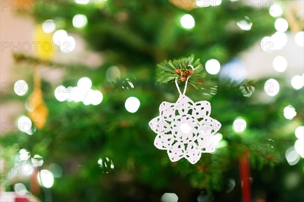 Crocheted decoration on Christmas tree