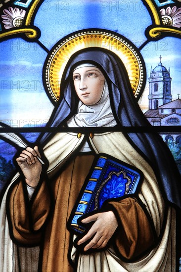 St. Therese of Lisieux. Stained glass window. Shrine of Our Lady of la Salette.