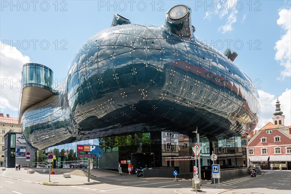 Graz, Austria - June 18, 2016: Kunsthaus Graz, an exhibition centre for contemporary art. The Kunsthaus with its futuristic desi