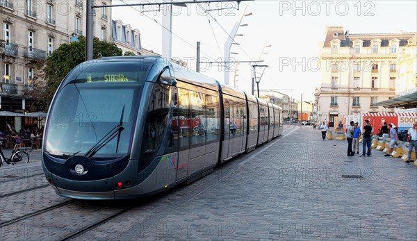 Tram transport system in Bordeaux France Aquitane near the railway station