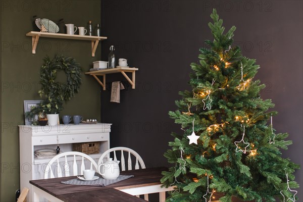 Interior of a modern small kitchen Christmas