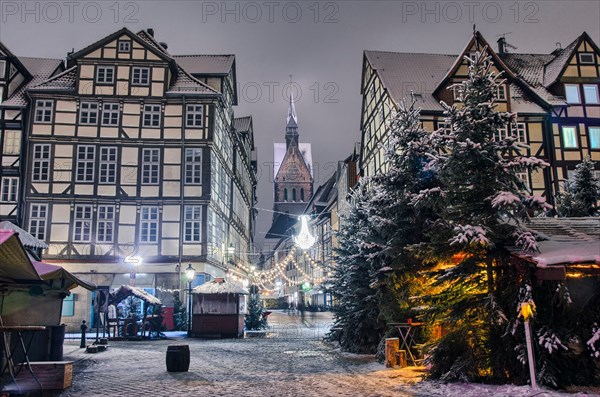 Christmas market in the old town of Hannover, Germany on a winter night